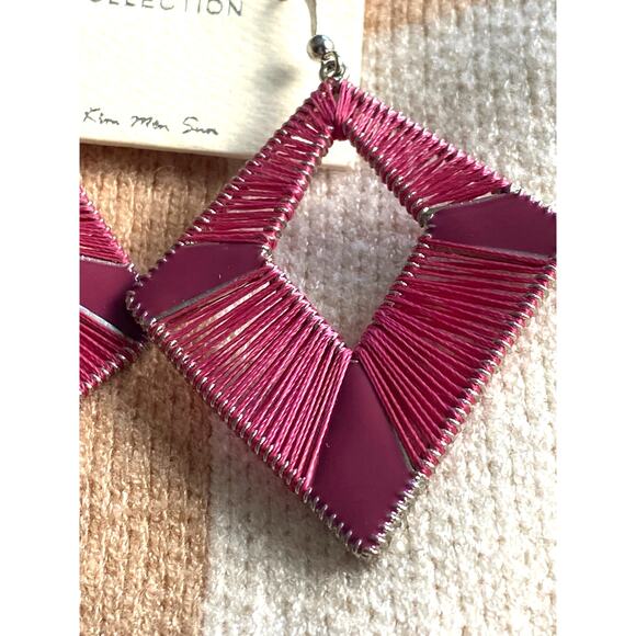 Mia Hot Pink Stone and Thread Dangle Earrings - Picture 3 of 4